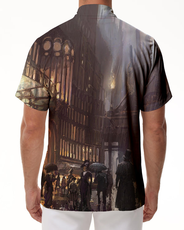 
Spanish street art oil painting prints ah men's casual button-down short-sleeved retro Hawaiian shirt tropical rainforest clothing
                