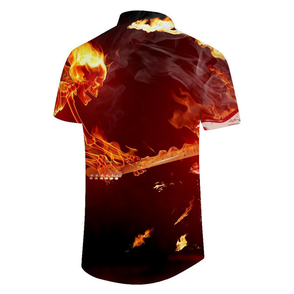 
Guitarist hot button pocket lapel fashion rap trend short-sleeved shirt men's short-sleeved shirt comfortable and breathable
                
