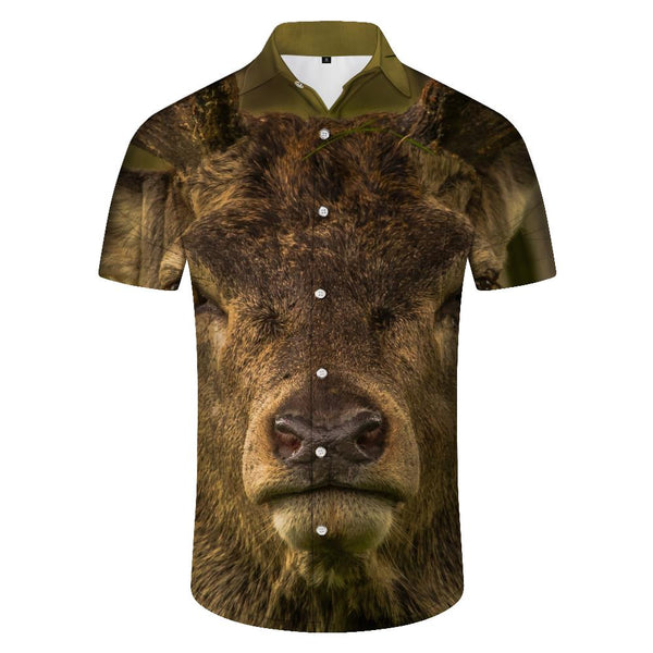 
Bear Elk Baseball Wild Animal Short Sleeve Shirt Hip Hop Fashion Breathable Button Men's Short Sleeve Shirt
                