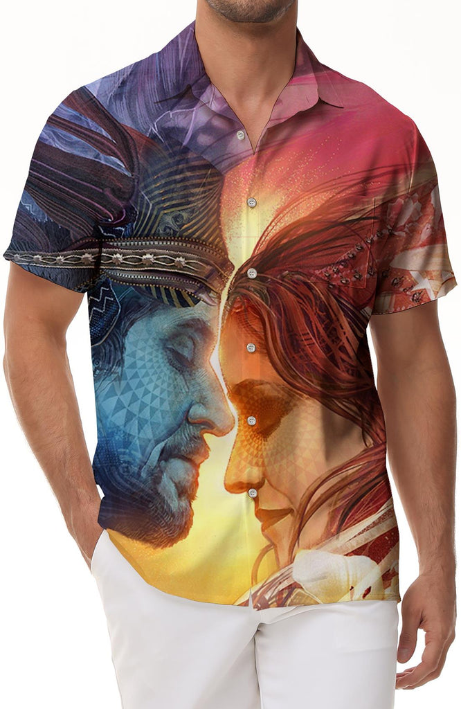 King and Queen Mens Hawaiian Shirt Mens Casual Summer Beach Casual Short Sleeve Button Shirt