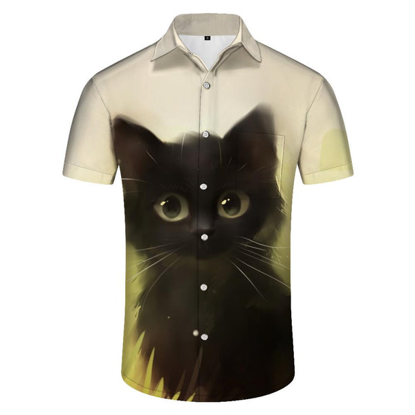 
Black Cat Men's Vintage Shirt Animal Cat Print Short Sleeve Shirt Summer Regular Button Casual Beach Shirt Tops
                