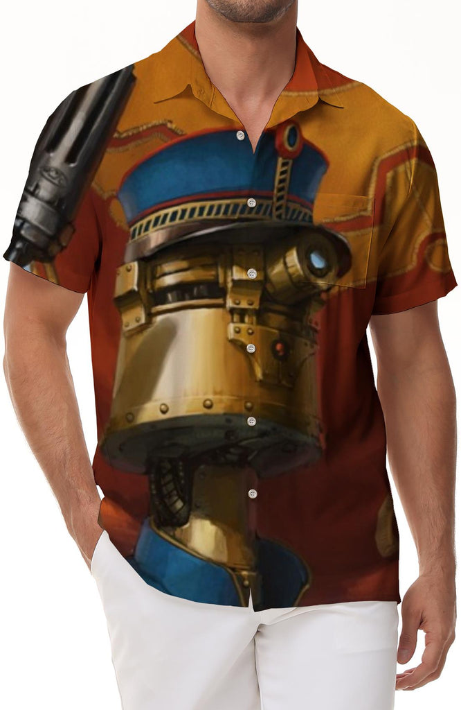 Personality Robot Men's Casual Button Shirt Short Sleeve Hawaiian Tropical Four Seasons Top Summer