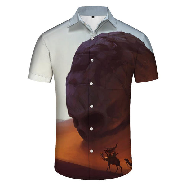 
Sand dune print pattern men's lapel button bag Hawaiian tropical casual button vacation beach short sleeve
                