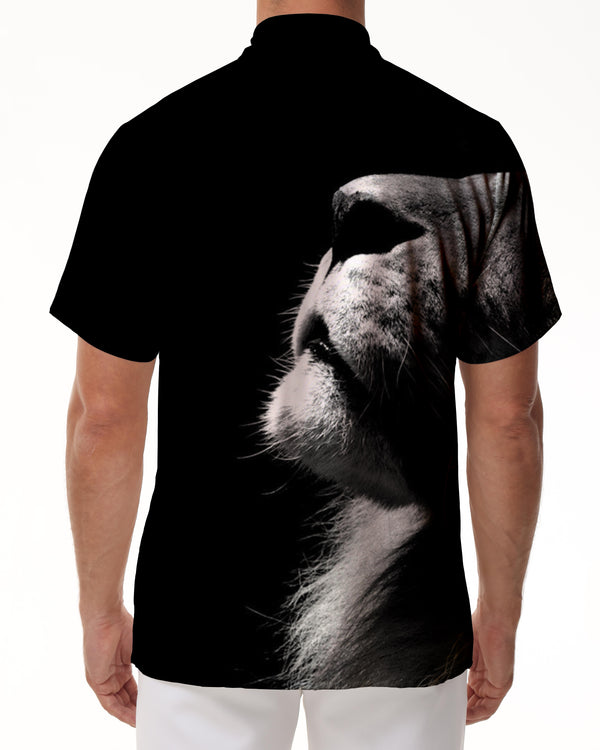 
Black lion cub men's summer casual print button down lapel shirt short sleeve top shirt short sleeve sportswear men's summer
                