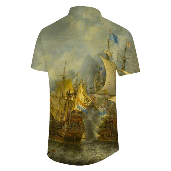 
Retro Oil Painting Tang Dynasty Sailing Boat Men's Cuban Collar Shirt Casual Button Shirt Short Sleeve Holiday Beach
                