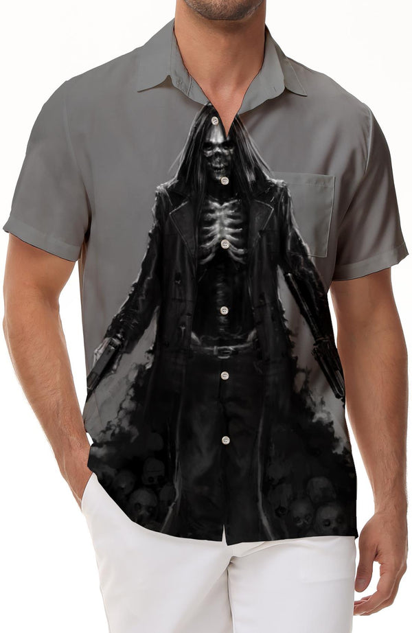 Hell Devil Mens Hawaiian Casual Button Down Tropical Lapel Casual Summer Beach Shirt Short Sleeve