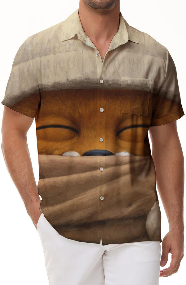 Fox in the Forest Men's Classic Tropical Four Seasons Hawaiian Casual Short Sleeve Loose Summer Casual Funny Shirt Tops