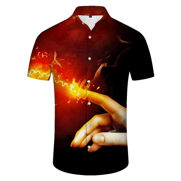 
New men's matching printed shirt lapel short sleeve loose casual comfortable simple fashion top
                