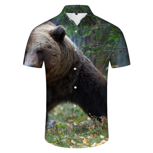 
Thick fur summer 3D printing fashion personality brown bear men's short-sleeved casual animal brown bear
                