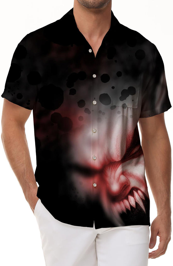 Black Abstract Demon Skull Men's Short Sleeve Hawaiian Shirt Casual Full 3D Printing