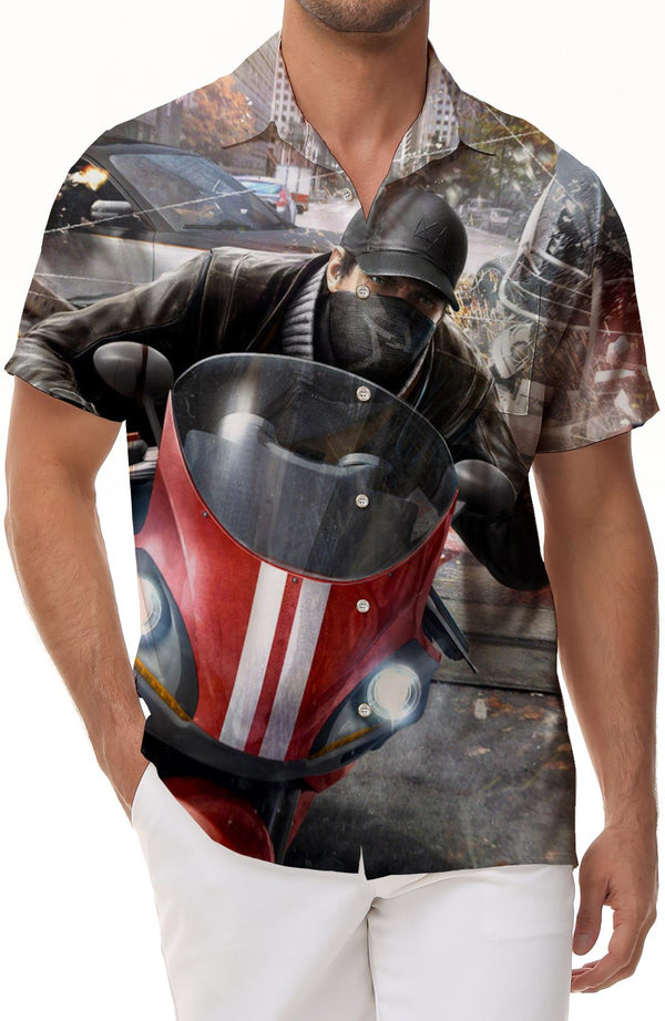 New York motorcycle 3d digital print tropical rainforest Hawaiian button lapel men's casual style short sleeve shirt tops