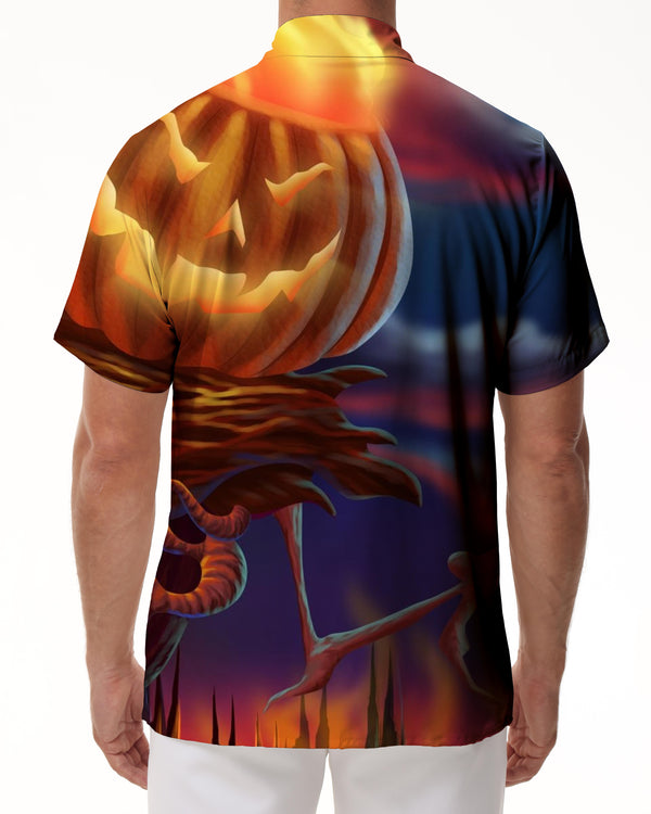 
Men's whimsical pumpkin print shirt Short sleeve button-down tropical vacation shirt All seasons shirt in mixed colors
                