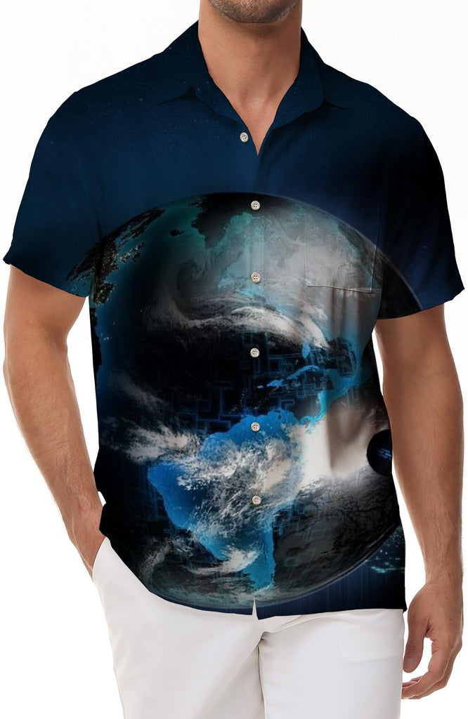 Summer Beach Shirt Tops Planet Casual Short Sleeve Printed Mens Hawaiian Shirt Button