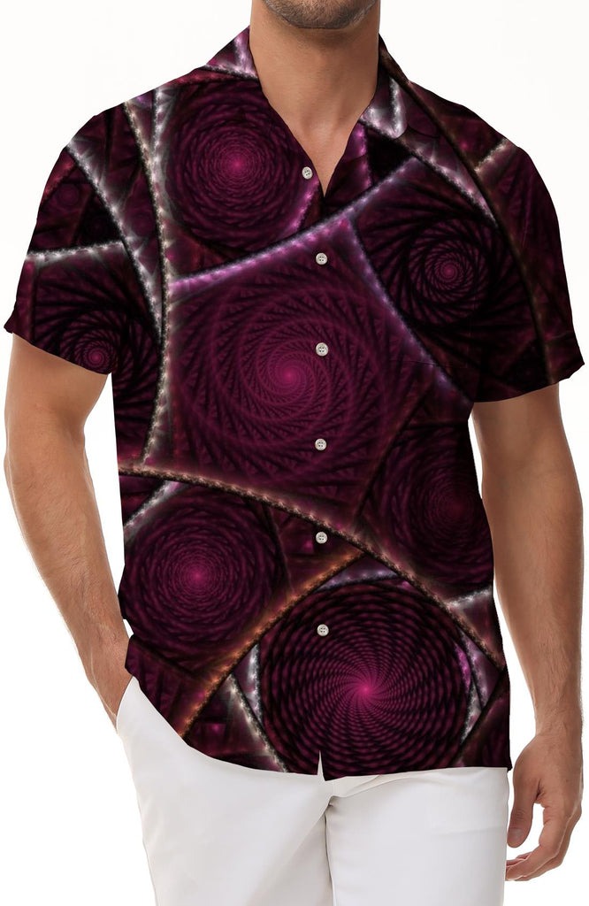 3D printed short-sleeved lapel Hawaiian button lapel pocket men's summer four seasons leisure geometric