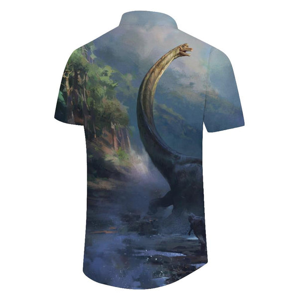 
Creative men's 3D printed short-sleeved shirt with ancient dinosaur pattern short-sleeved shirt with lapel personalized dinosaur short-sleeved shirt pattern
                