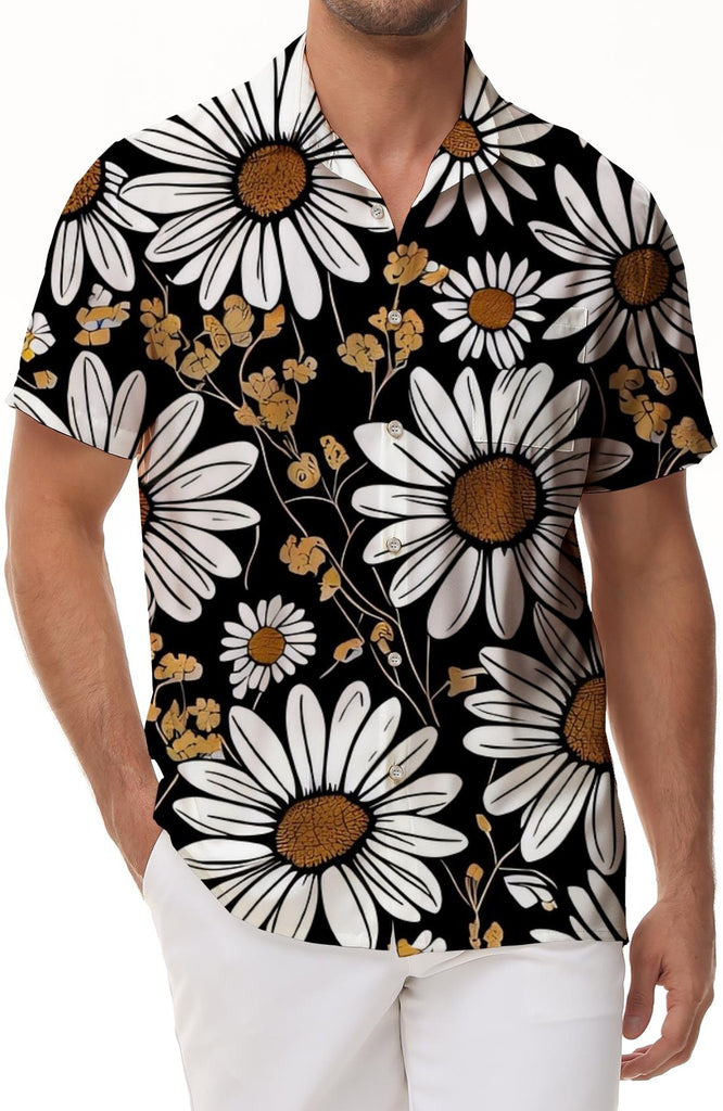 Retro chrysanthemum 3d digital print pattern tropical Hawaiian fashion fun cool men's loose short-sleeved shirt
