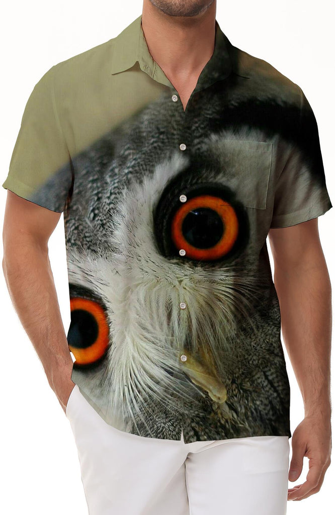 Owl Mens Cuban Collar Shirt Casual Button Down Shirts Short Sleeve for Vacation Beach