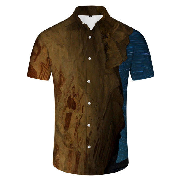 
3d print pattern abstract men's button-down retro personality lapel print casual shirt short sleeve shirt
                