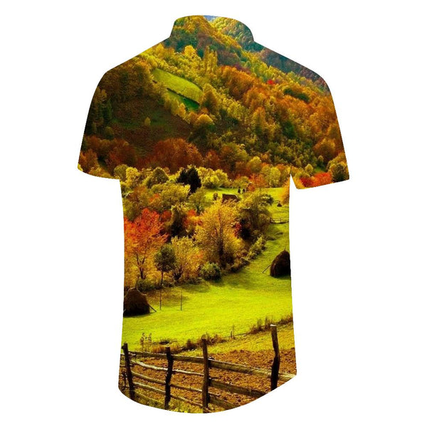 
Nature Four Seasons Printed Pattern Men's Hawaiian Button Lapel Summer Short Sleeve Beach Tropical Vacation Beach Top
                