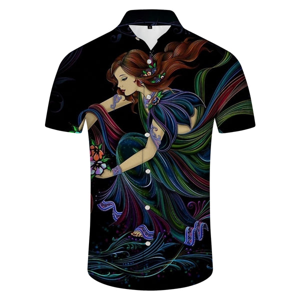 
Snow White Cartoon Casual Shirt Men's Four Seasons Vacation Outdoor Short Sleeve Hawaiian Button Lapel Black
                