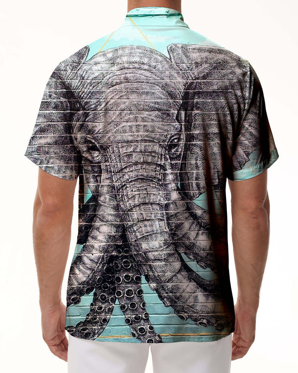 
Gray parasitic abstract elephant digital print Hawaiian button pocket men's casual style travel vacation shirt short sleeve
                