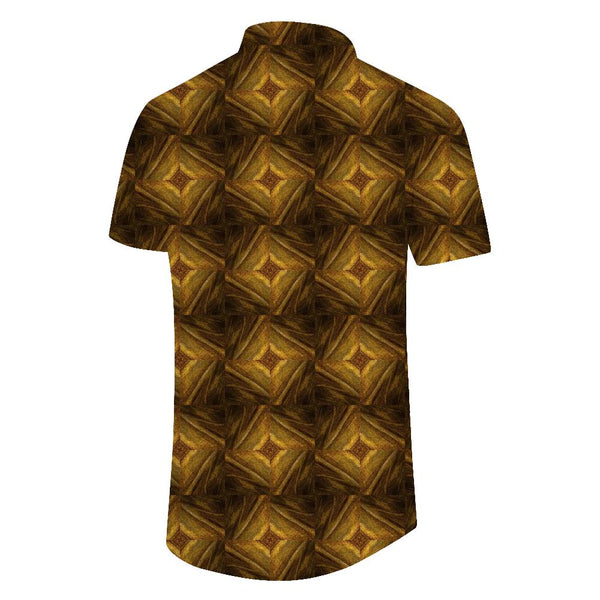
Vintage gold diamond pattern men's short sleeve shirt for summer casual fashion unique design tops and shirts
                