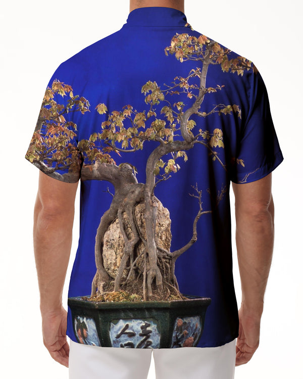 
Tree digital print Hawaiian tropical button-down lapel pocket short sleeve casual men's loose vacation travel beach shirt
                
