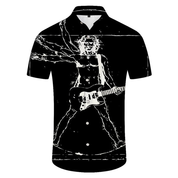 
Black men's Hawaiian shirt music guitar print tops fashion casual clothing large collar rock shirt summer
                