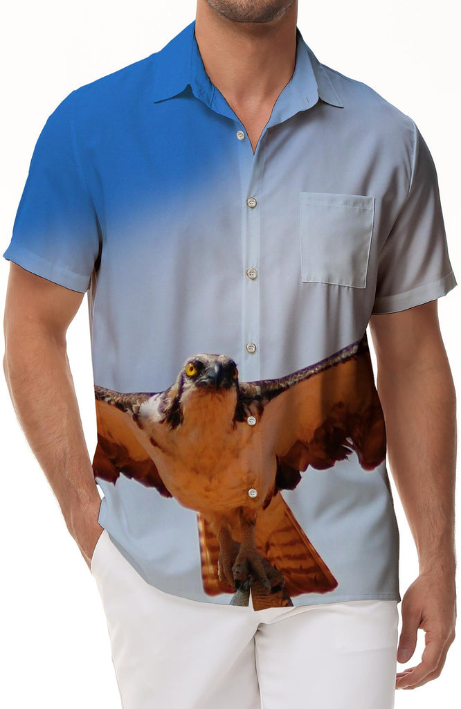 Flying Predator Hawaiian Tropical Summer Eagle Short Sleeve Shirt Summer Men's Casual Button-Down Tropical Shirt Floral