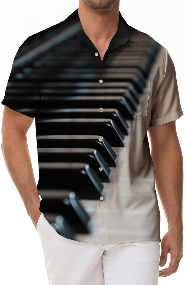 Four Seasons New Piano Notes 3D Printed Men's Loose Short Sleeve Shirt Casual Lapel Pocket Top Short Sleeve Shirt Music
