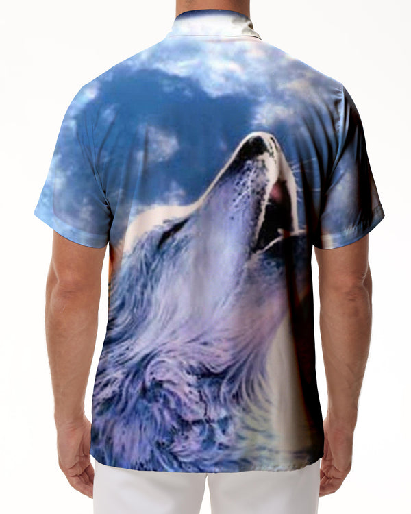 
Silver Grey Animal Fur Wolf Head Tropical Ocean Hawaiian Button Shirt Short Sleeve Men's Casual Print Pattern Summer Sky Colors
                