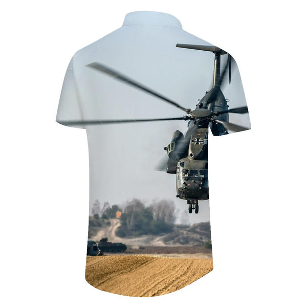 
Helicopter Field Men's Shirt Casual Short Sleeve Tropical Island Life Hawaiian Shirt Ocean
                