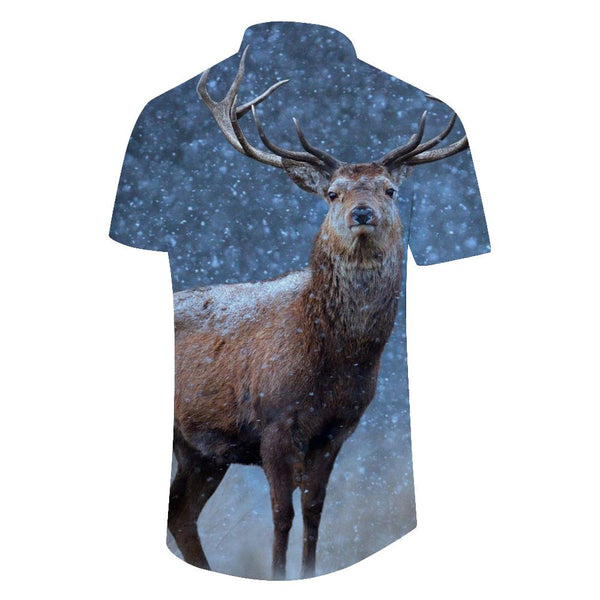 
Deer in the snowy forest Men's Hawaiian shirt for a beach evening on vacation Short sleeves Casual button down
                