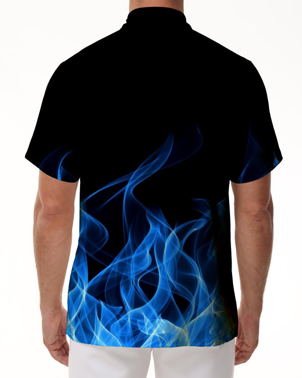 
Black blue flame cool fashion short-sleeved shirt casual style men's collar shirt leisure outdoor fishing Hawaii beach summer
                