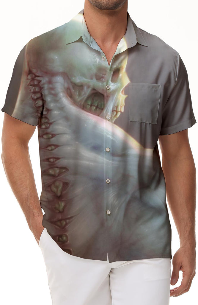 Funny 3D Skull Print Fashion Lapel Men's Casual Loose Vacation Seaside Hawaiian Button-Down Lapel Holiday Party Outfit