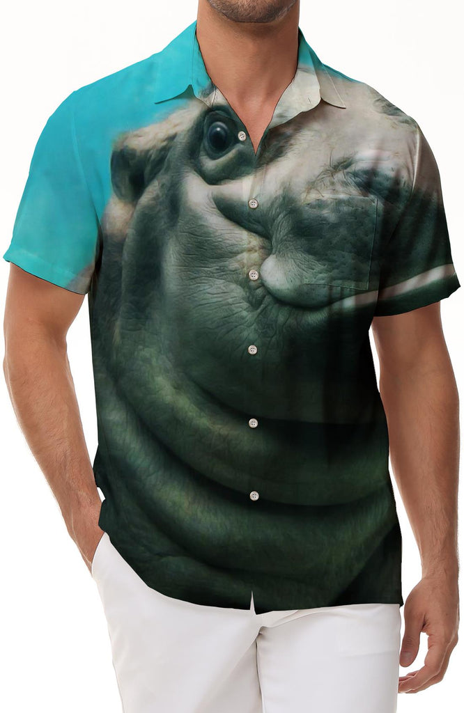Manatee Print Men's Hawaiian Shirt Casual Floral Button Short Sleeve Beach Tropical Shirt Water Animals