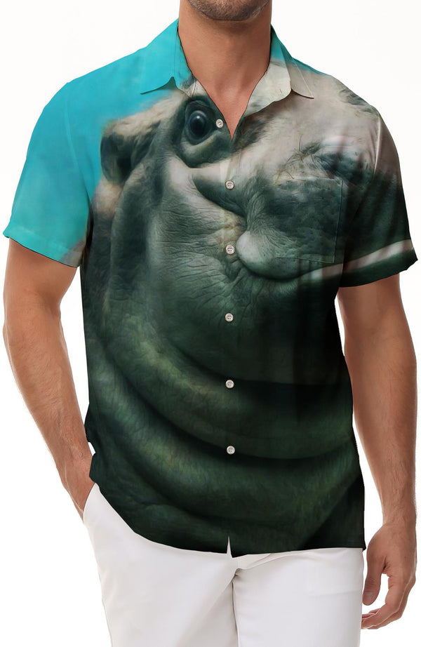 Manatee Print Men's Hawaiian Shirt Casual Floral Button Short Sleeve Beach Tropical Shirt Water Animals