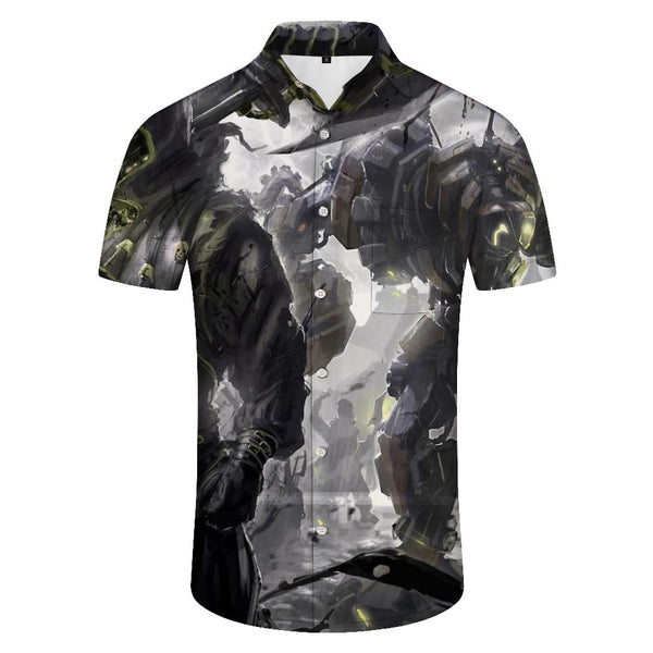 
Gothic Cool Robot Death Men's Short Sleeve Shirt Casual Button Shirt Short Sleeve Summer Tops With Pockets
                