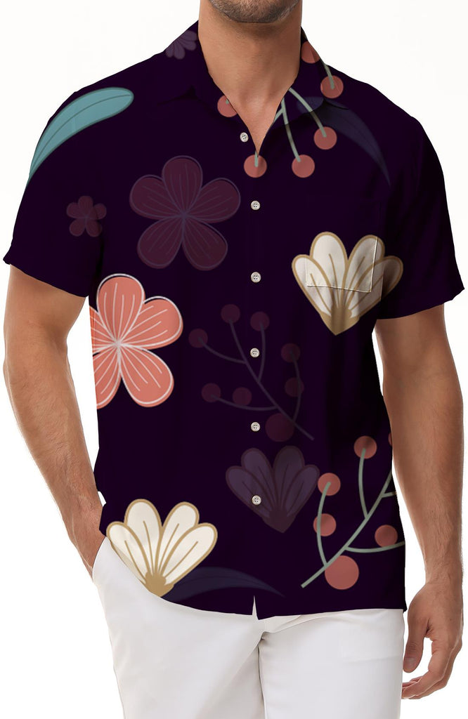 Black floral men's casual loose fashion Hawaiian shirt tropical style summer button-down beach short sleeve