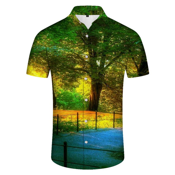 
Colorful natural scenery men's casual loose short sleeve button-down lapel tropical Hawaiian fashion short sleeve shirt
                