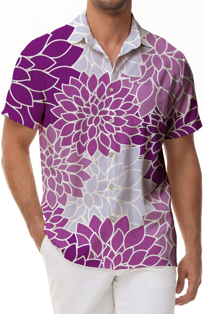 Purple Casual Loose Hawaiian Button Lapel Short Sleeve Men's Floral Holiday Seaside Beach Top