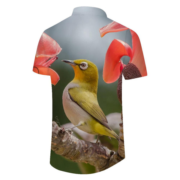 
Birds on the tree suitable for summer beach men's short-sleeved shirt Hawaiian tropical casual shirt button shirt four seasons
                