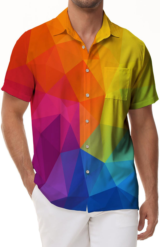Summer vacation short-sleeved fashion print casual men's lapel colorful geometric digital print pattern suitable for tropical seaside play