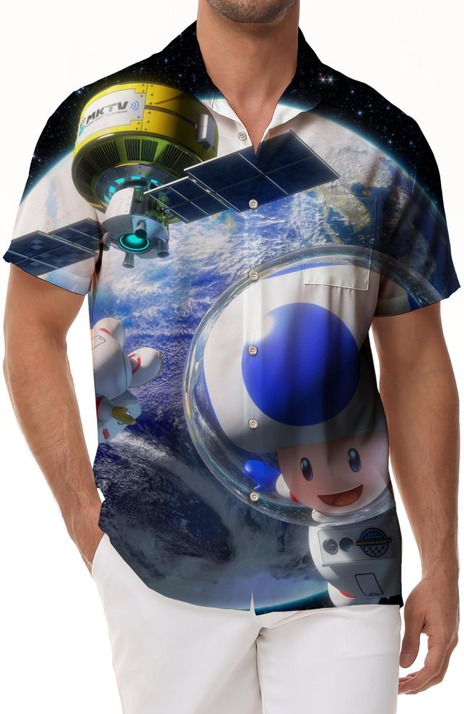 Cartoon Earth Space Planet Earth 3D Digital Printing Men's Short Sleeve Polyester Shirt Button Casual Shirt Loose Top