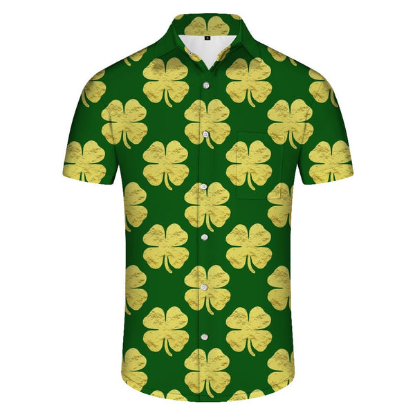 
Men's Regular Fit Hawaiian Shirt Green Shamrock Loose Fit Summer Beach Short Sleeve Shirt Casual Button Shirt
                