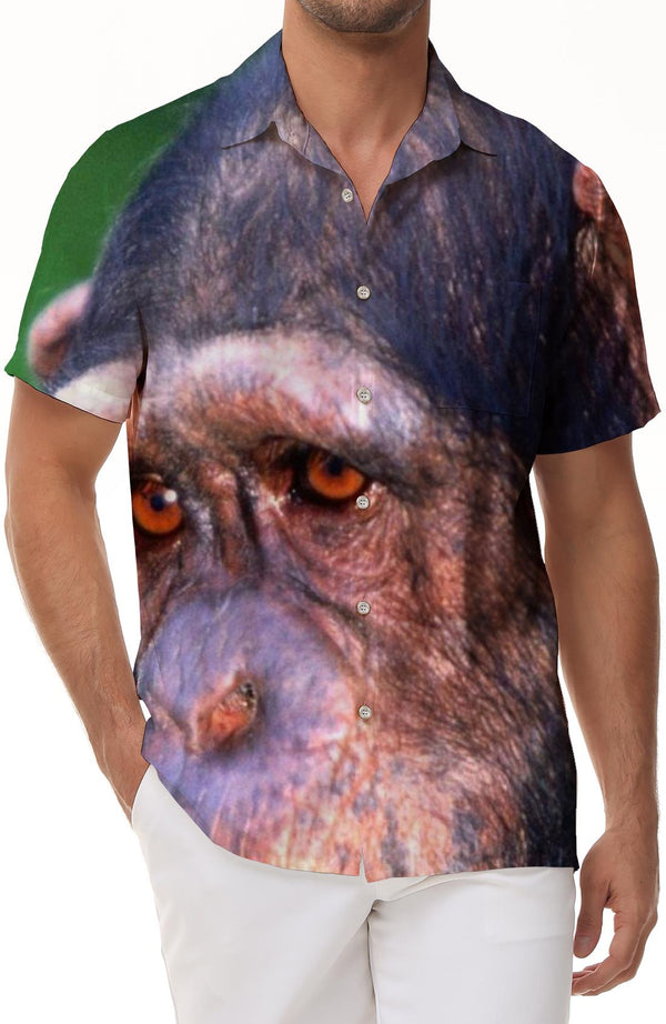 Nature Wild Animals Orangutan Hawaiian Short Sleeve Shirt Button Lapel Men's Casual Daily Travel Short Sleeve Shirt Digital Printing