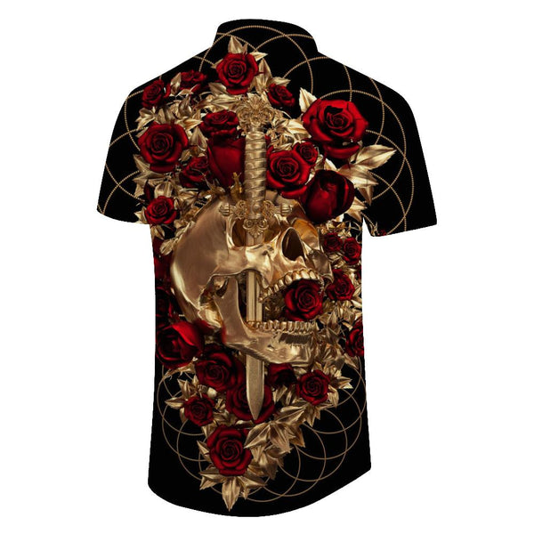 
Rose Skull 3D Printing Retro Casual Short Sleeve Lapel Street Men's Casual Tropical Summer Hawaiian Style Shirt
                