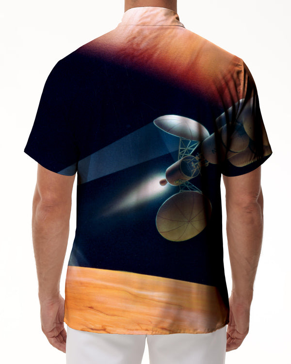 
Mixed color stars outer space satellite science fiction print men's short sleeve summer four seasons collar Hawaiian holiday beach ocean
                