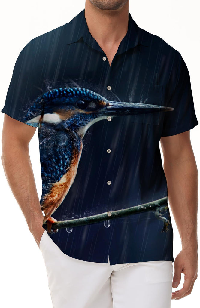Kingfisher Men's Short Sleeve Beach Shirt Hawaiian Shirt Casual Hawaiian Shirt Summer Clothes Lapel Shirt Casual Tops Printed Business