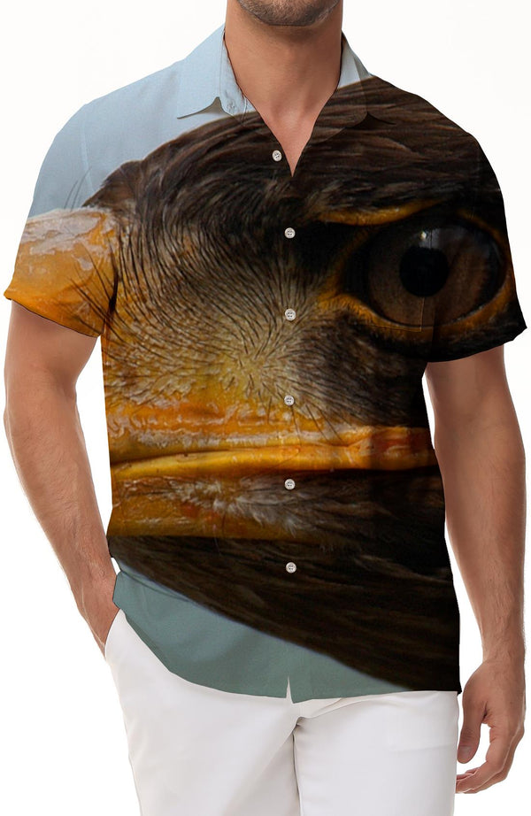 Nature sharp eye eagle print summer men's casual button beach lapel fashion retro style shirt short sleeve